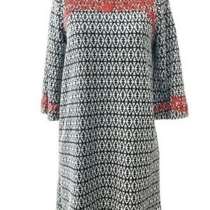 Anthropologie THML Black and Red Geometric embroidered Dress size xs